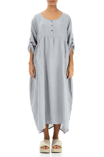 Buttoned Silver Grey Linen Dress 1