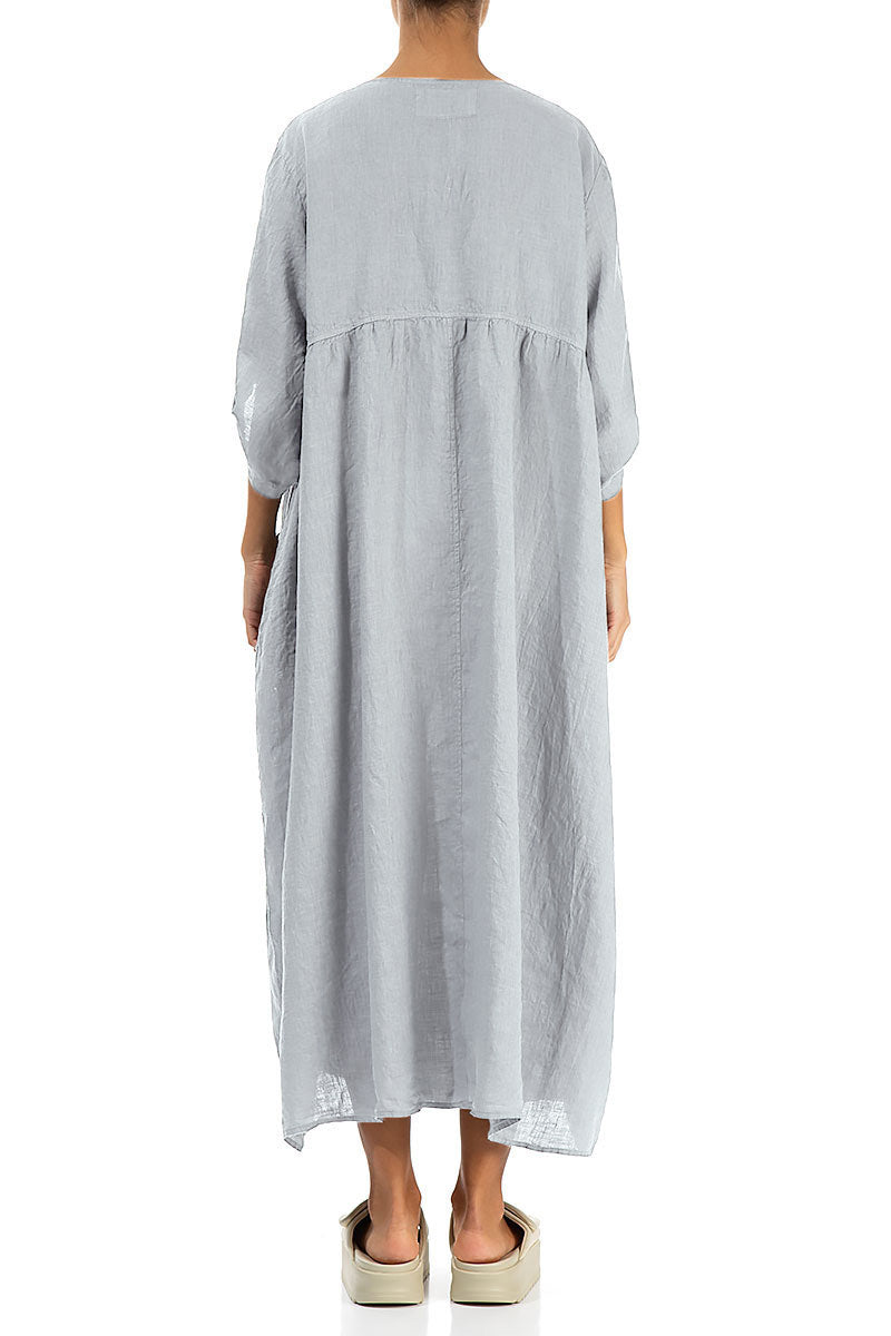 Buttoned Silver Grey Linen Dress 2