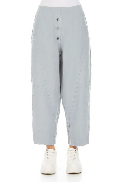 Buttoned Silver Grey Linen Trousers 1