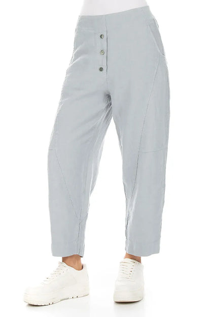 Buttoned Silver Grey Linen Trousers 3