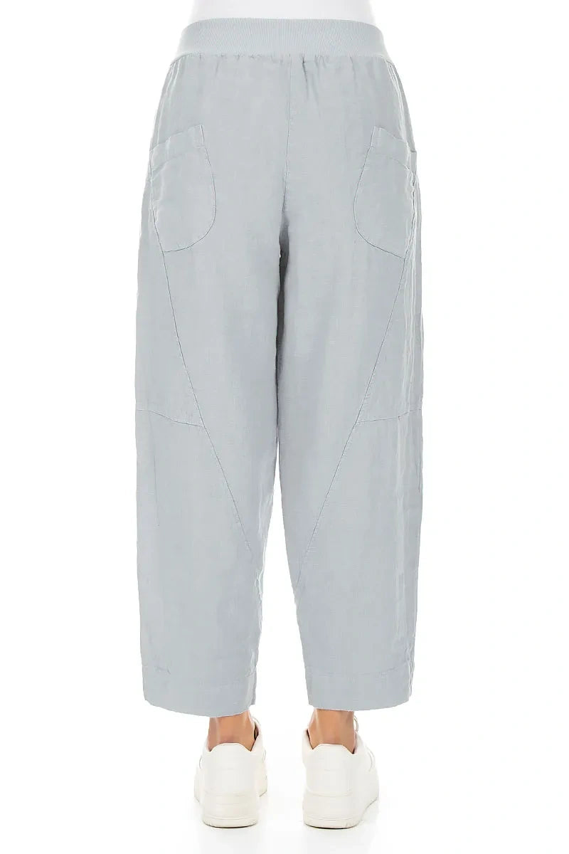 Buttoned Silver Grey Linen Trousers 2