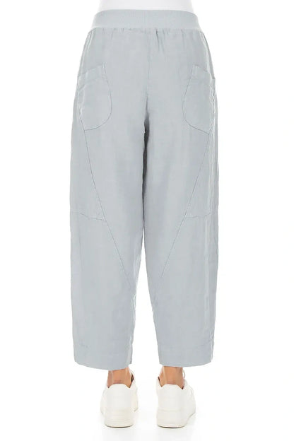 Buttoned Silver Grey Linen Trousers 2