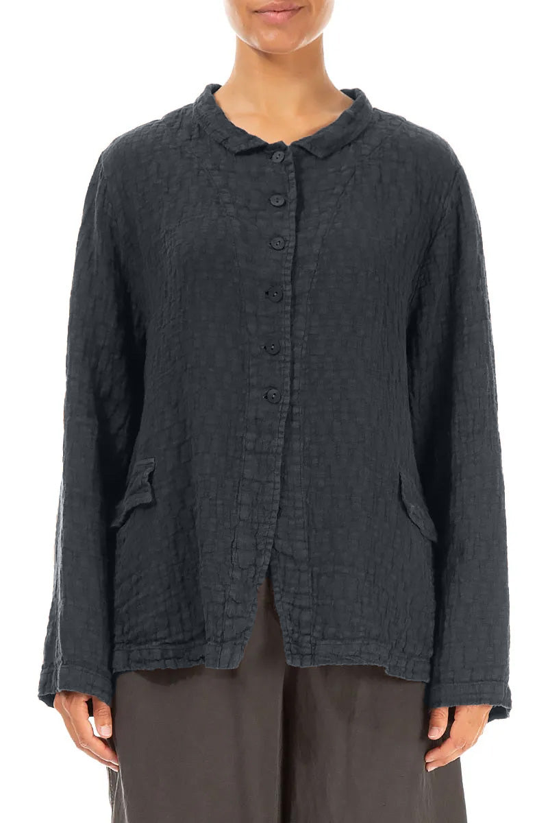 Buttoned Slate Textured Linen Jacket 1