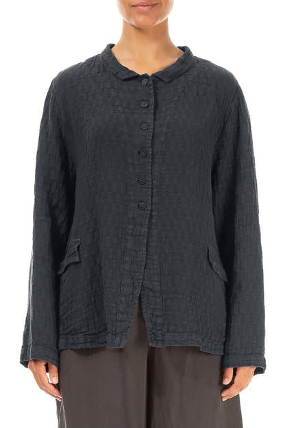 Buttoned Slate Textured Linen Jacket