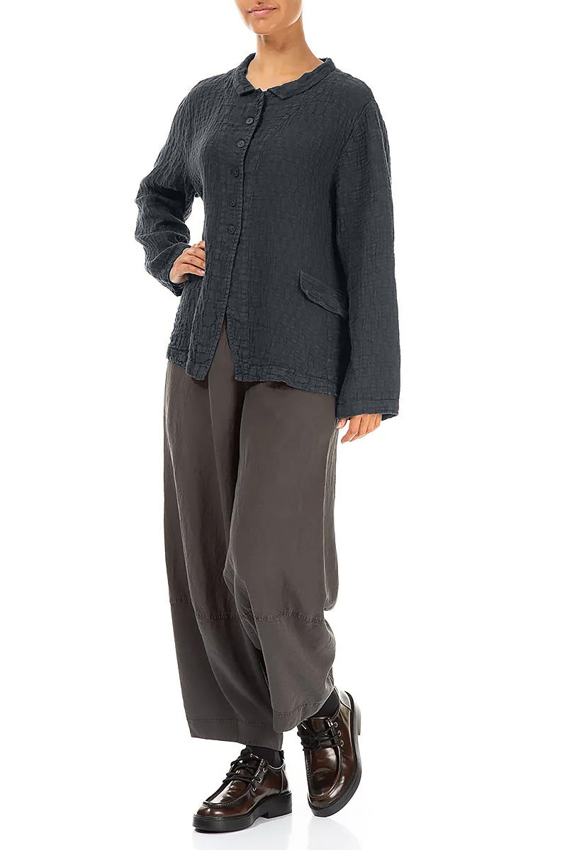Buttoned Slate Textured Linen Jacket 4