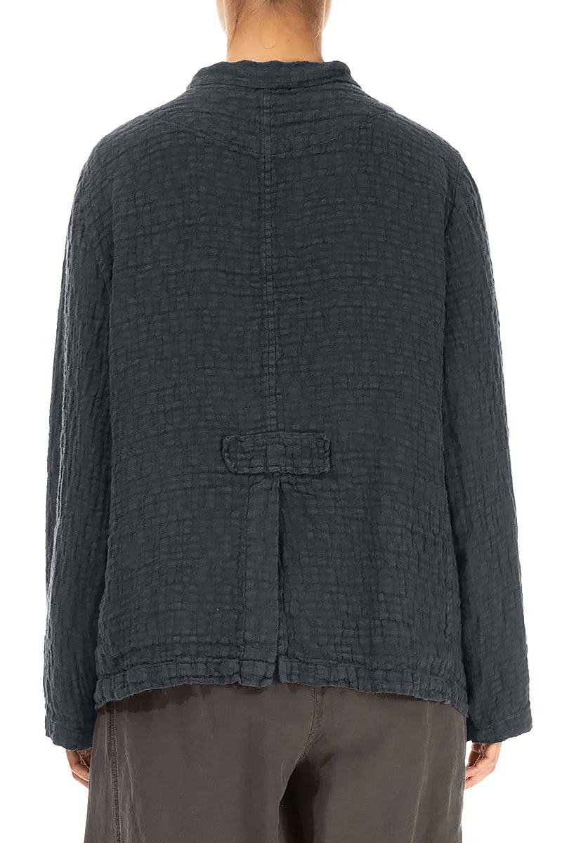 Buttoned Slate Textured Linen Jacket 2