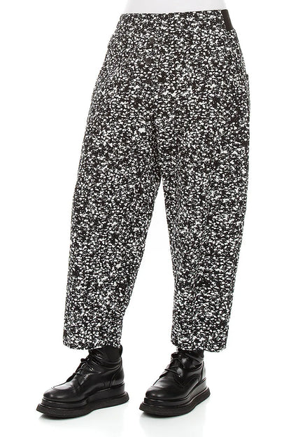 Pantalon boutonné en coton moucheté noir et blanc