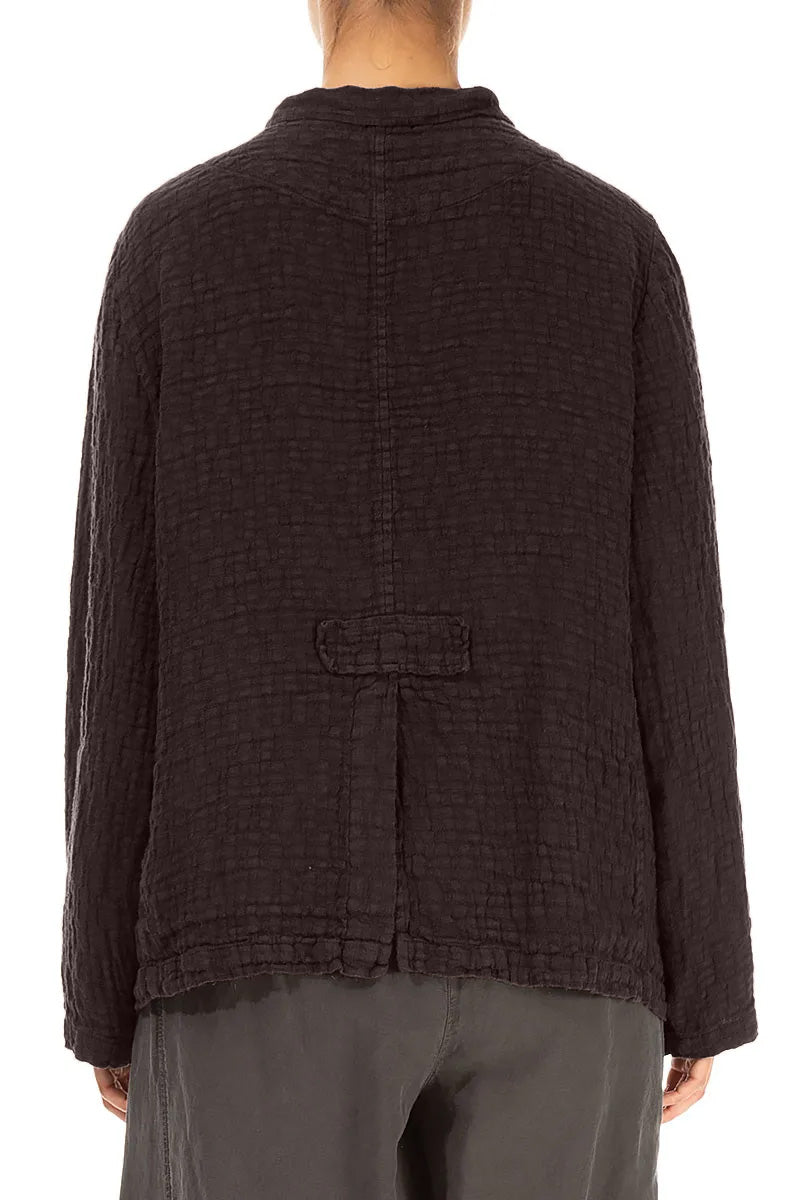 Buttoned Truffle Brown Textured Linen Jacket 2