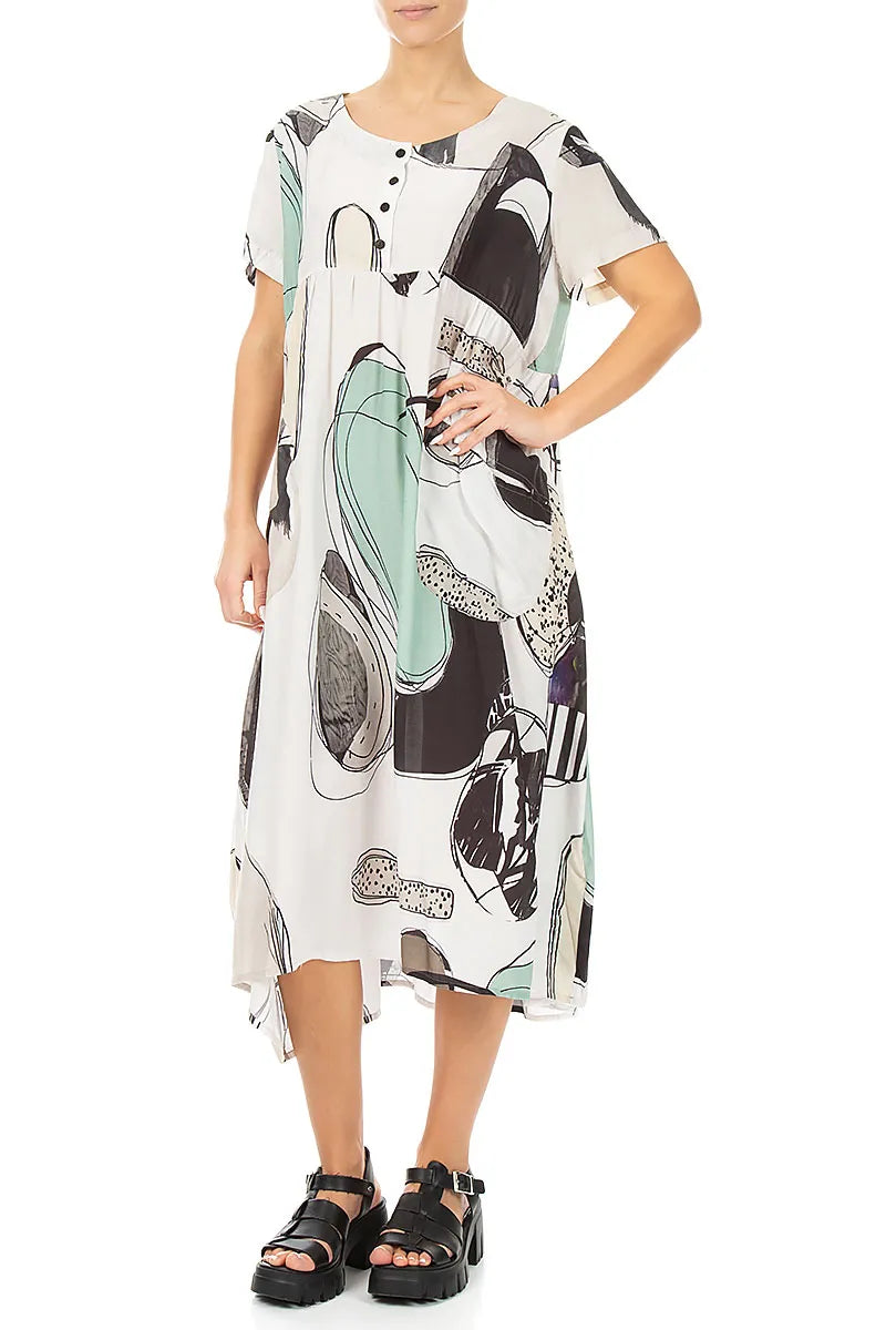 Buttoned Tumbled Stone Silk Bamboo Dress 4