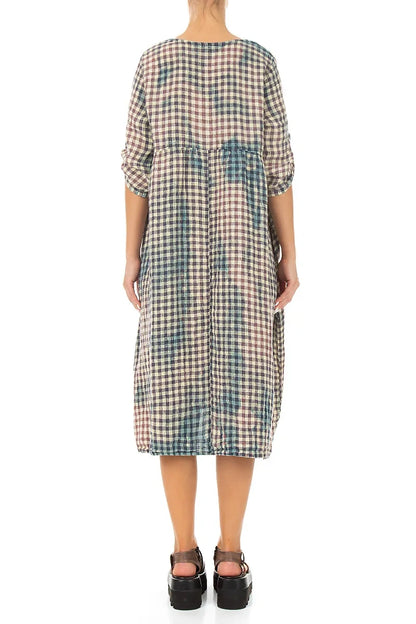 Buttoned Vintage Check Linen Dress