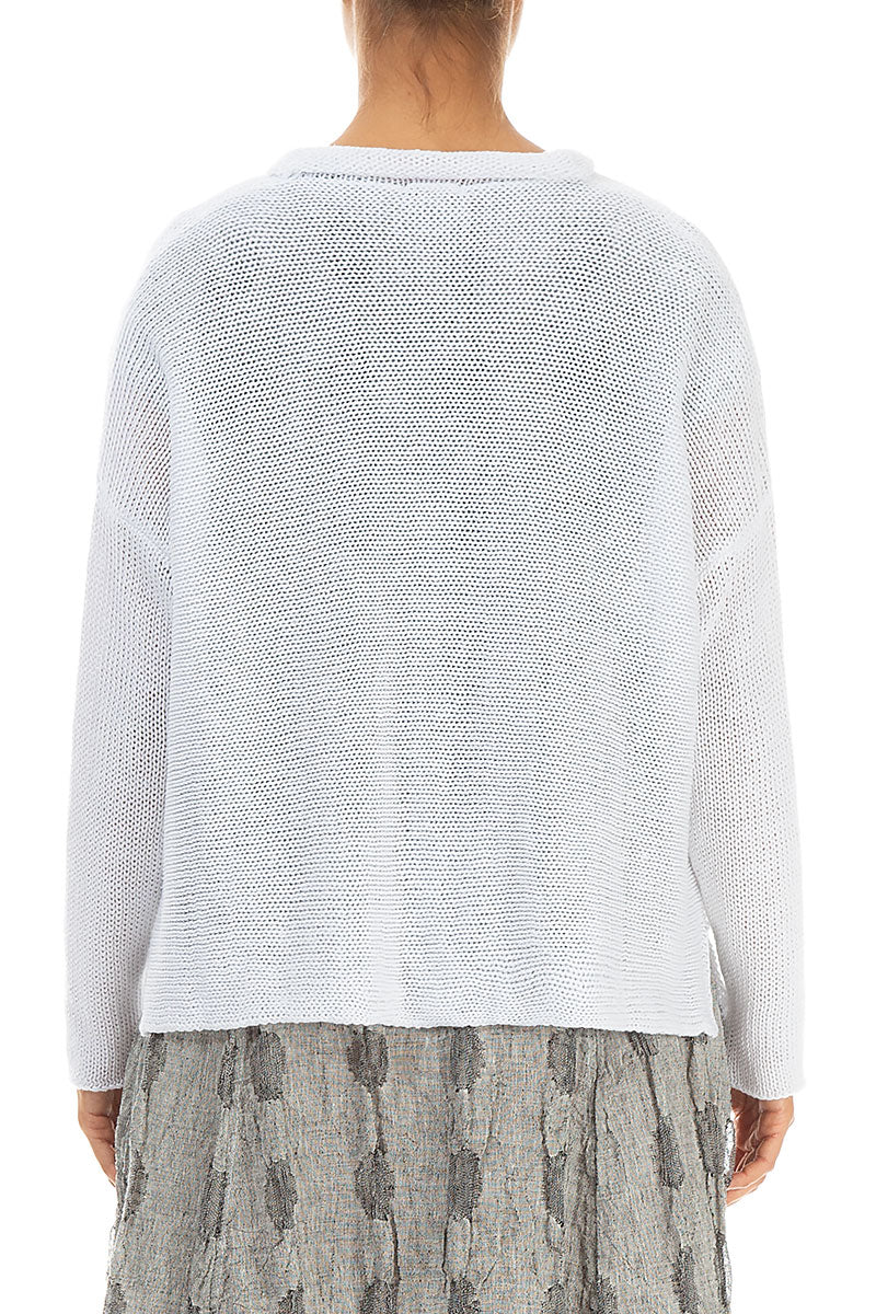 Buttoned White Linen Cardigan 2