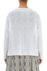 Buttoned White Linen Cardigan 2