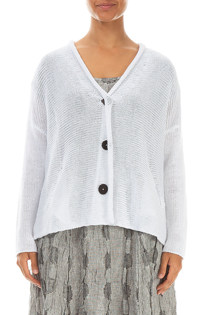 Buttoned White Linen Cardigan 1
