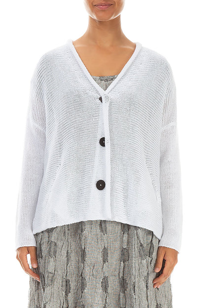 Buttoned White Linen Cardigan 1