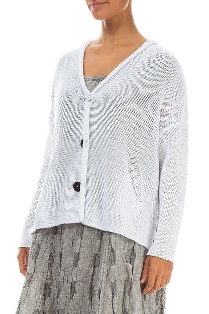 Buttoned White Linen Cardigan 3