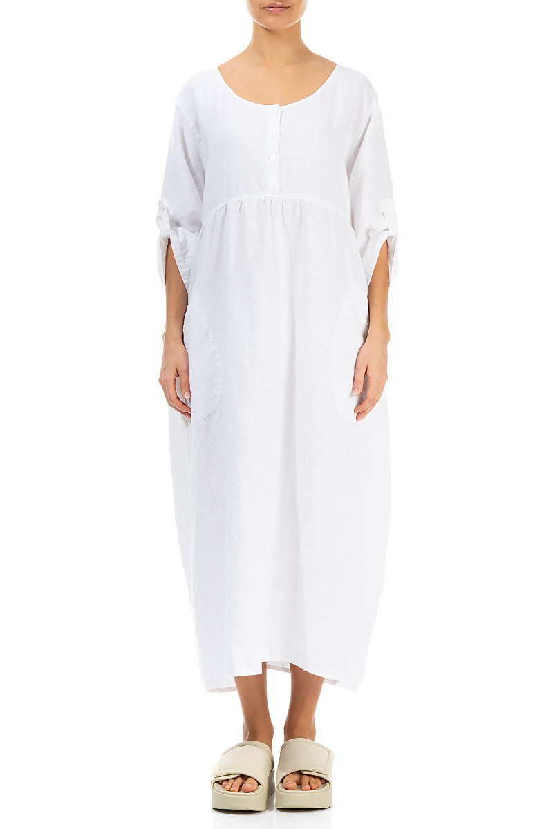 Buttoned White Linen Dress 1