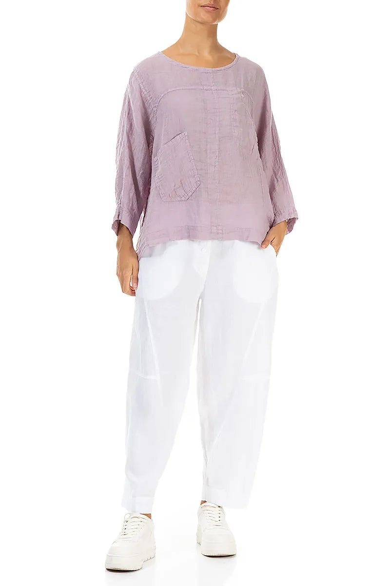 Buttoned White Linen Trousers 4