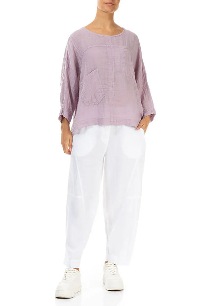 Buttoned White Linen Trousers 4