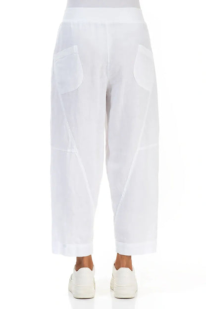Buttoned White Linen Trousers 2