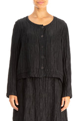Buttons Crinkled Black Silk Jacket 1