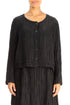 Buttons Crinkled Black Silk Jacket 1