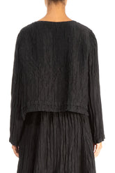 Buttons Crinkled Black Silk Jacket 2