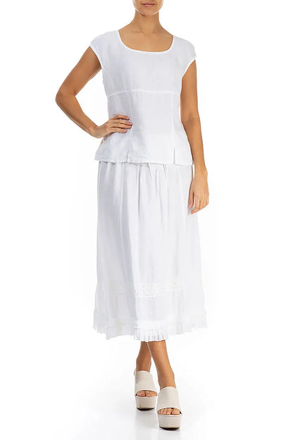 Cap Sleeve White Linen Blouse