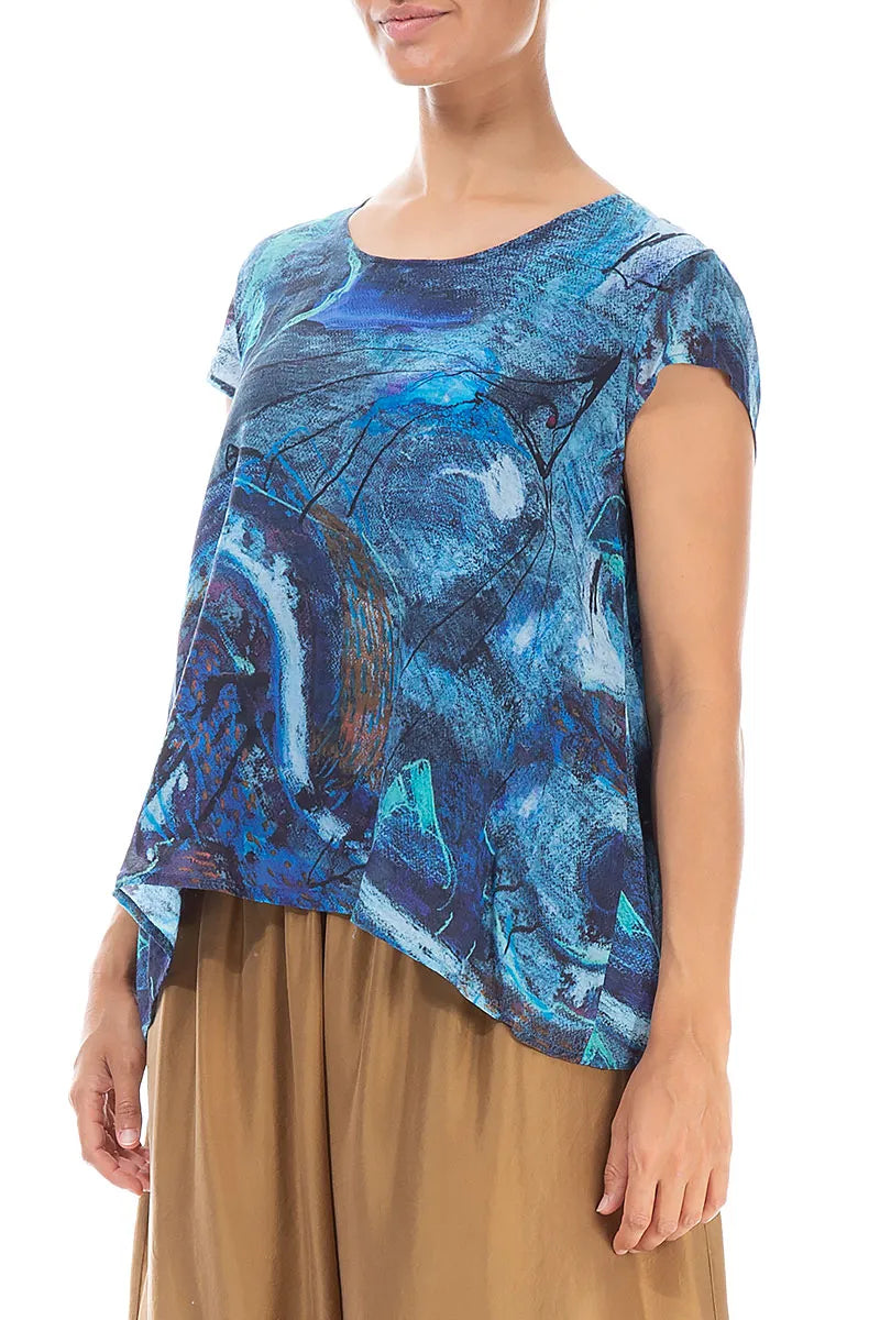 Cap Sleeves Blue Reverie Silk Cotton Blouse 3