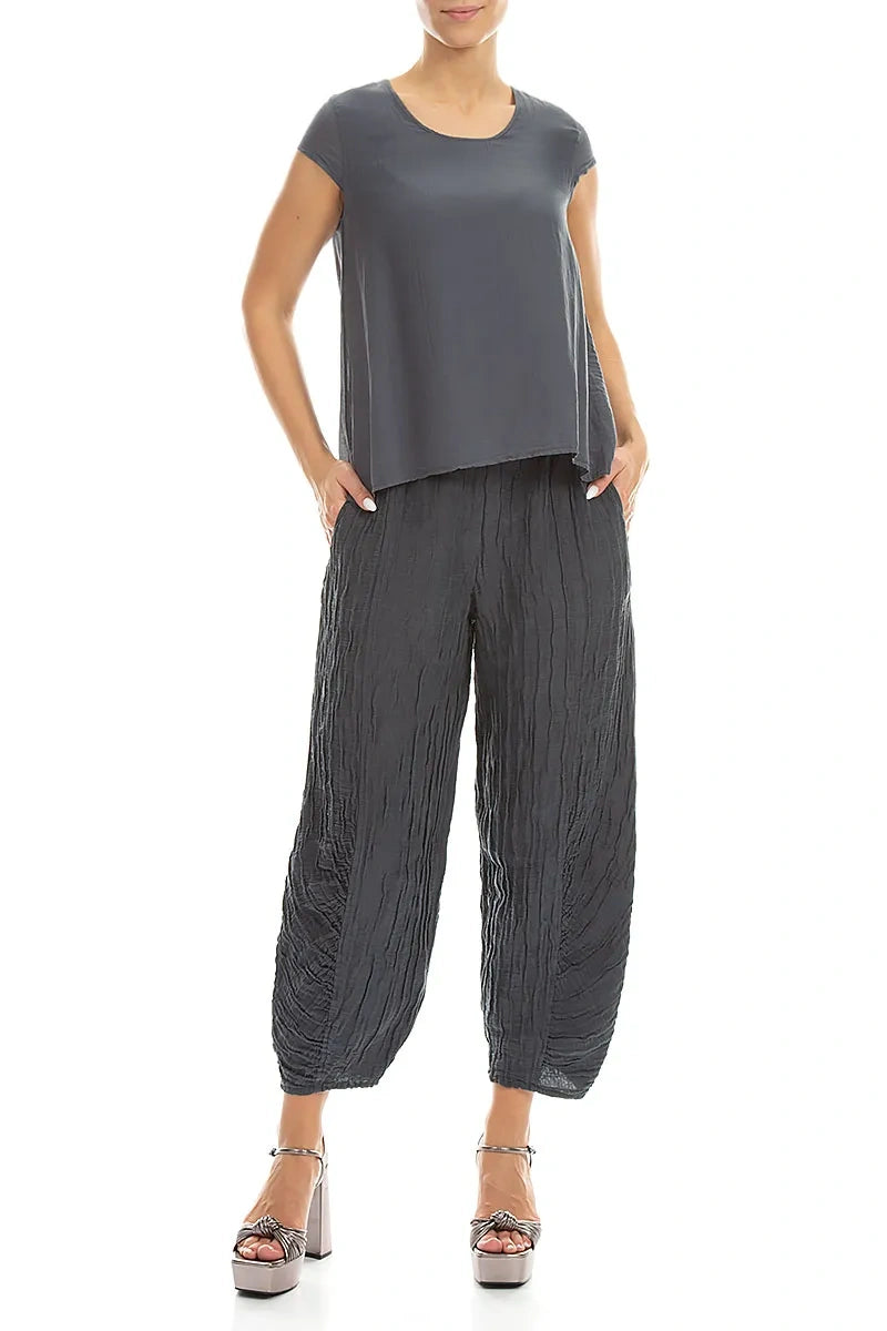 Cap Sleeves Graphite Silk Cotton Blouse