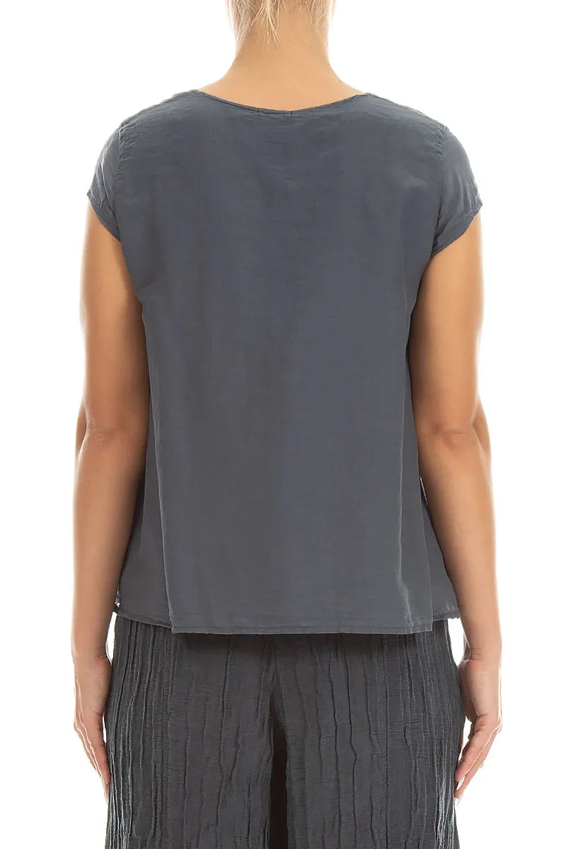 Cap Sleeves Graphite Silk Cotton Blouse