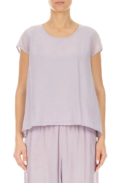 Cap Sleeves Lilac Silk Cotton Blouse 1