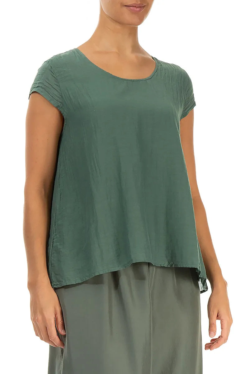 Cap Sleeves Sage Silk Cotton Blouse