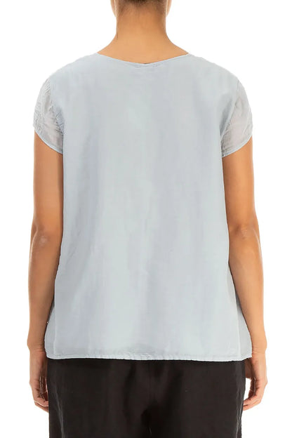 Cap Sleeves Silver Grey Silk Cotton Blouse 2