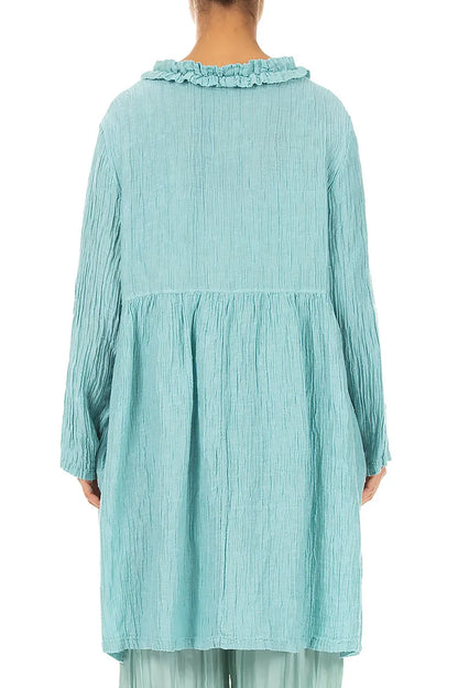 Centre Frill Crinkled Mint Silk Jacket