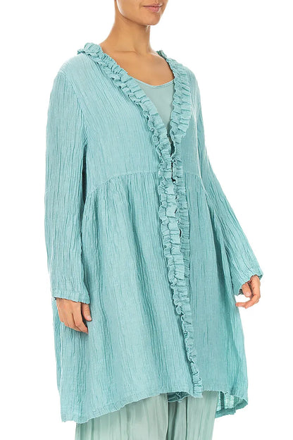 Centre Frill Crinkled Mint Silk Jacket