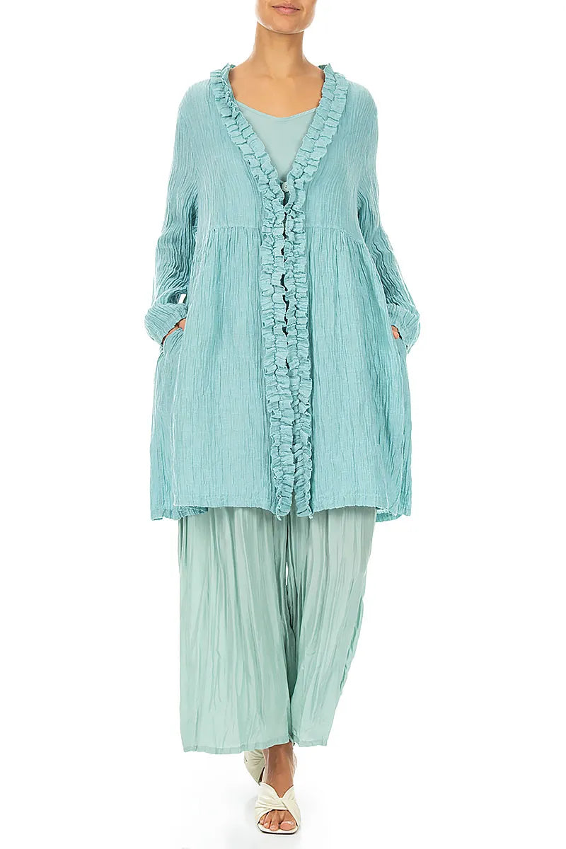 Centre Frill Crinkled Mint Silk Jacket