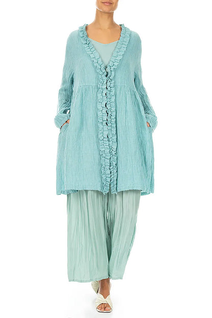 Centre Frill Crinkled Mint Silk Jacket