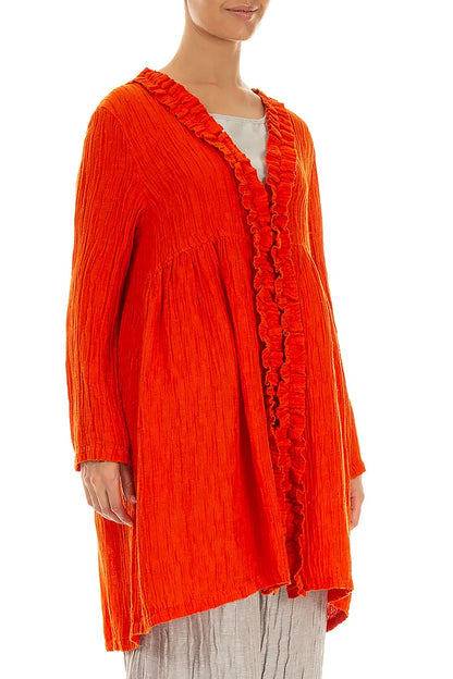Veste en soie orange flamme froissée à volants centraux