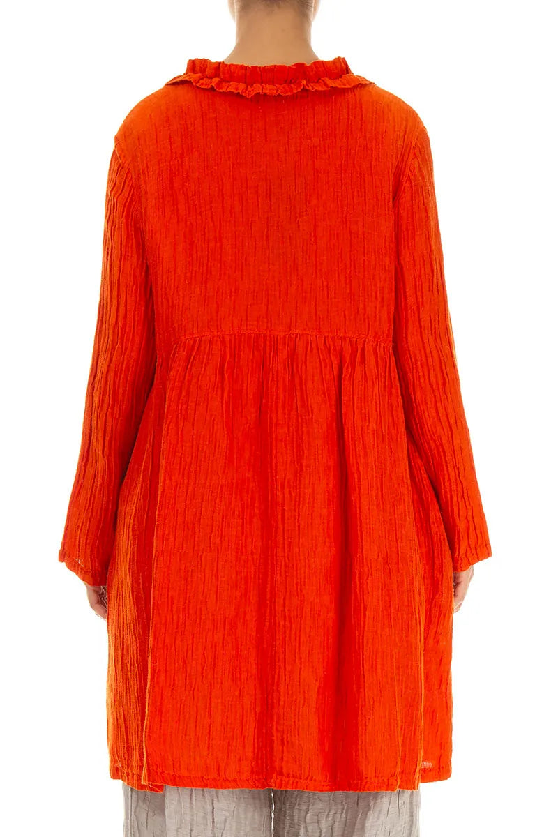 Veste en soie orange flamme froissée à volants centraux