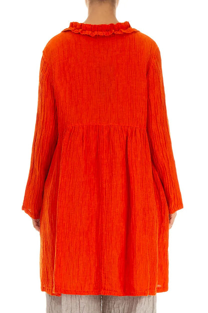 Veste en soie orange flamme froissée à volants centraux