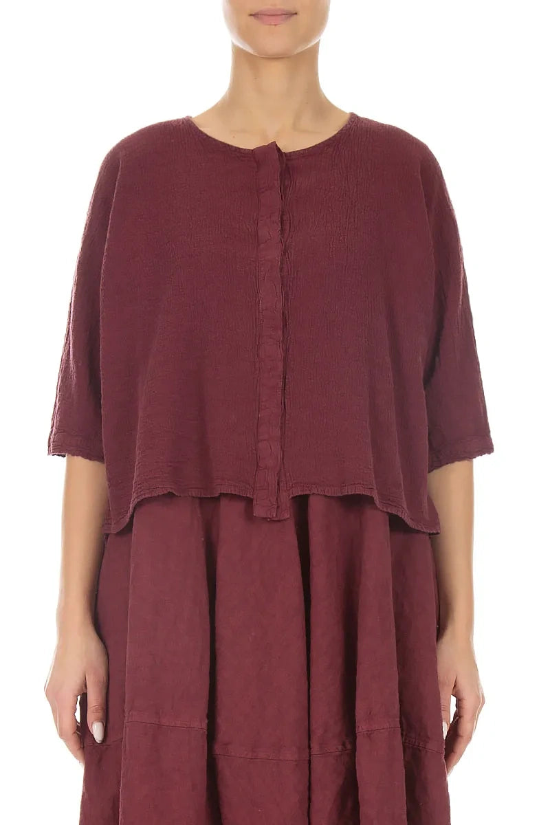 Centre Placket Antique Ruby Linen Viscose Jacket 1