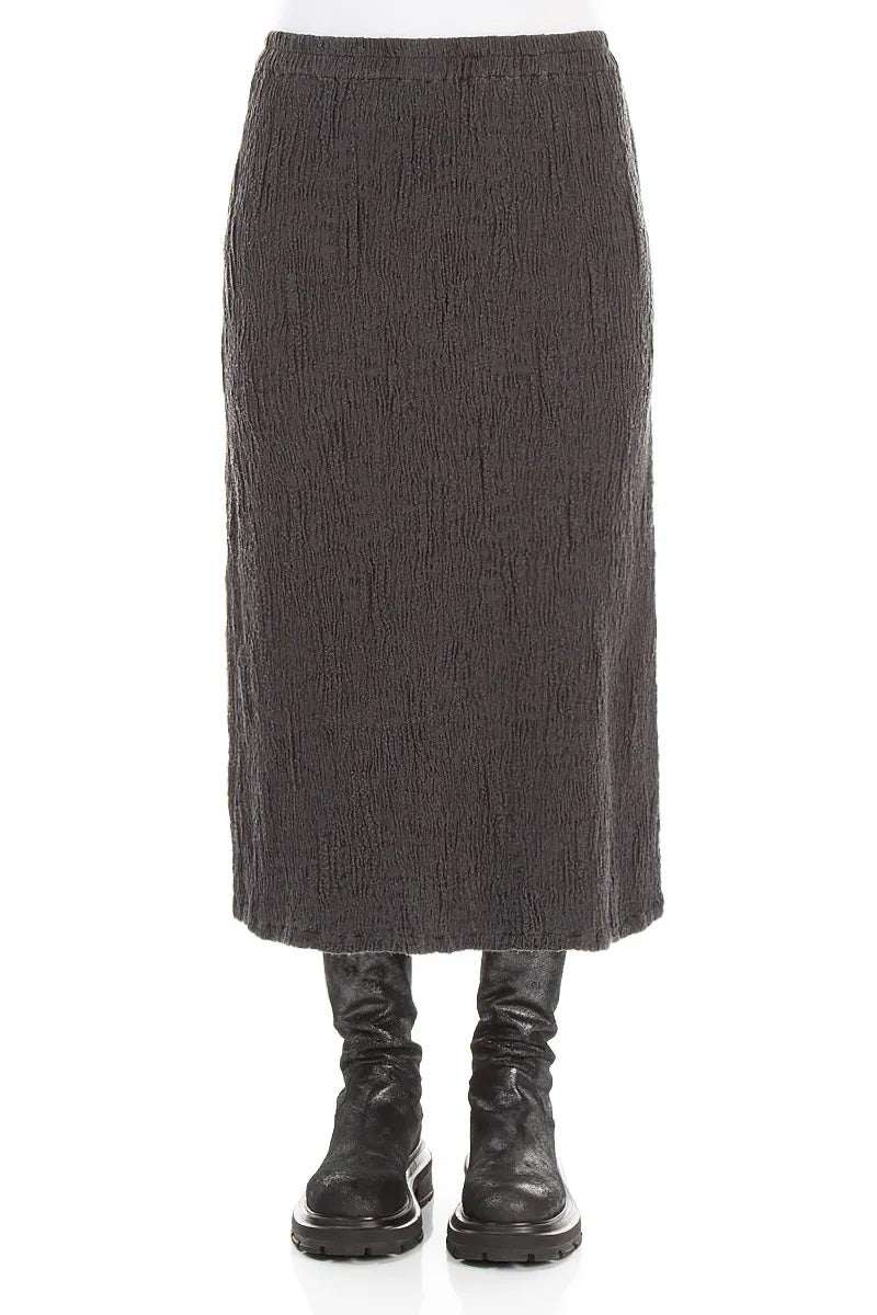 Charcoal Textured Silk Linen Pencil Skirt 1