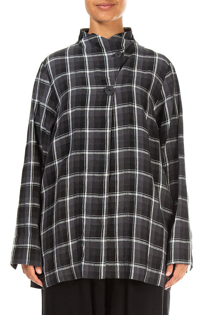 Checkered Dark Grey Linen Jacket 1