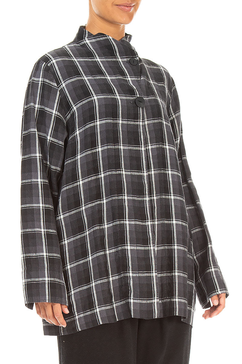 Checkered Dark Grey Linen Jacket 3