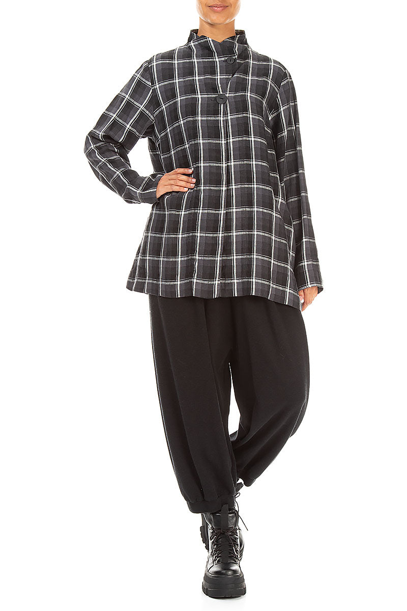 Checkered Dark Grey Linen Jacket 4