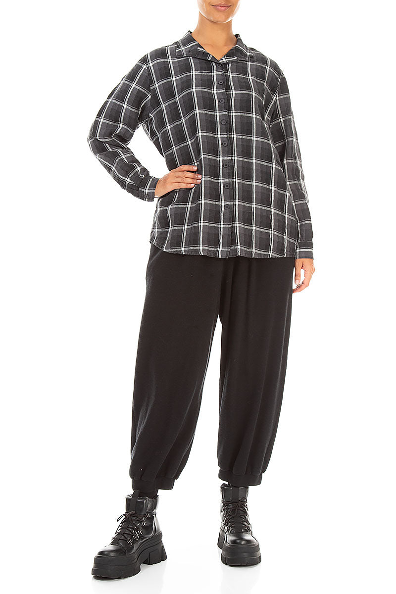 Checkered Dark Grey Linen Shirt 4