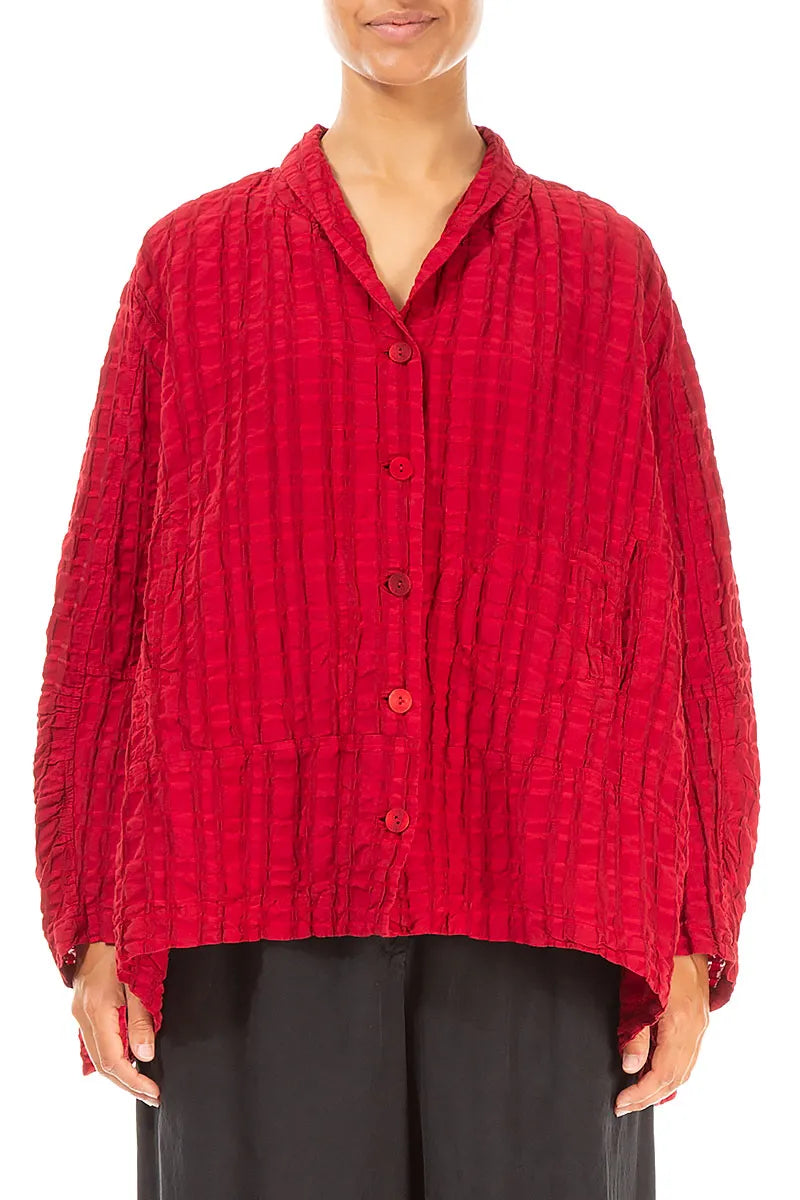 Cherry Red Checkered Linen Cotton Jacket 1