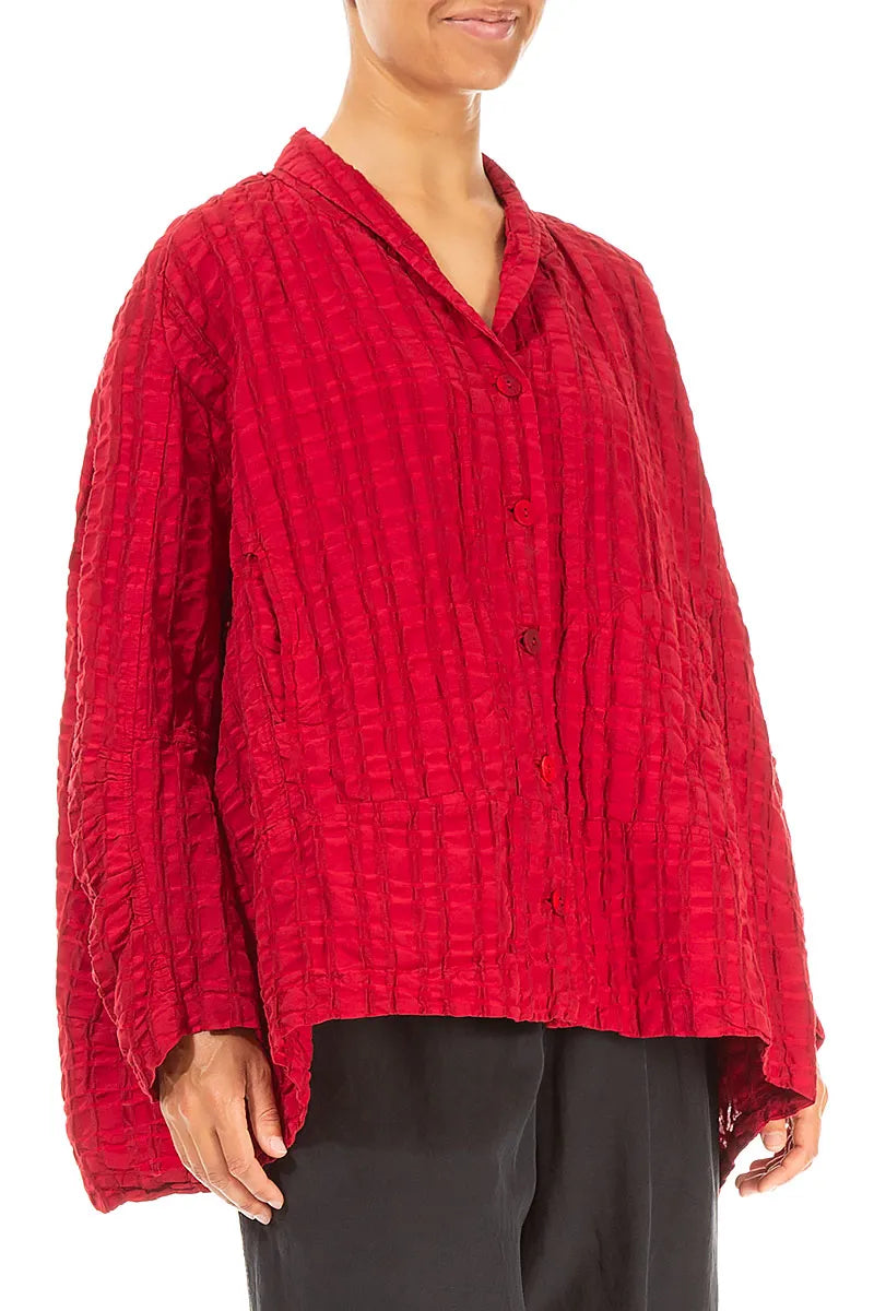 Cherry Red Checkered Linen Cotton Jacket 3