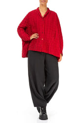 Cherry Red Checkered Linen Cotton Jacket 4