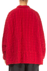 Cherry Red Checkered Linen Cotton Jacket 2